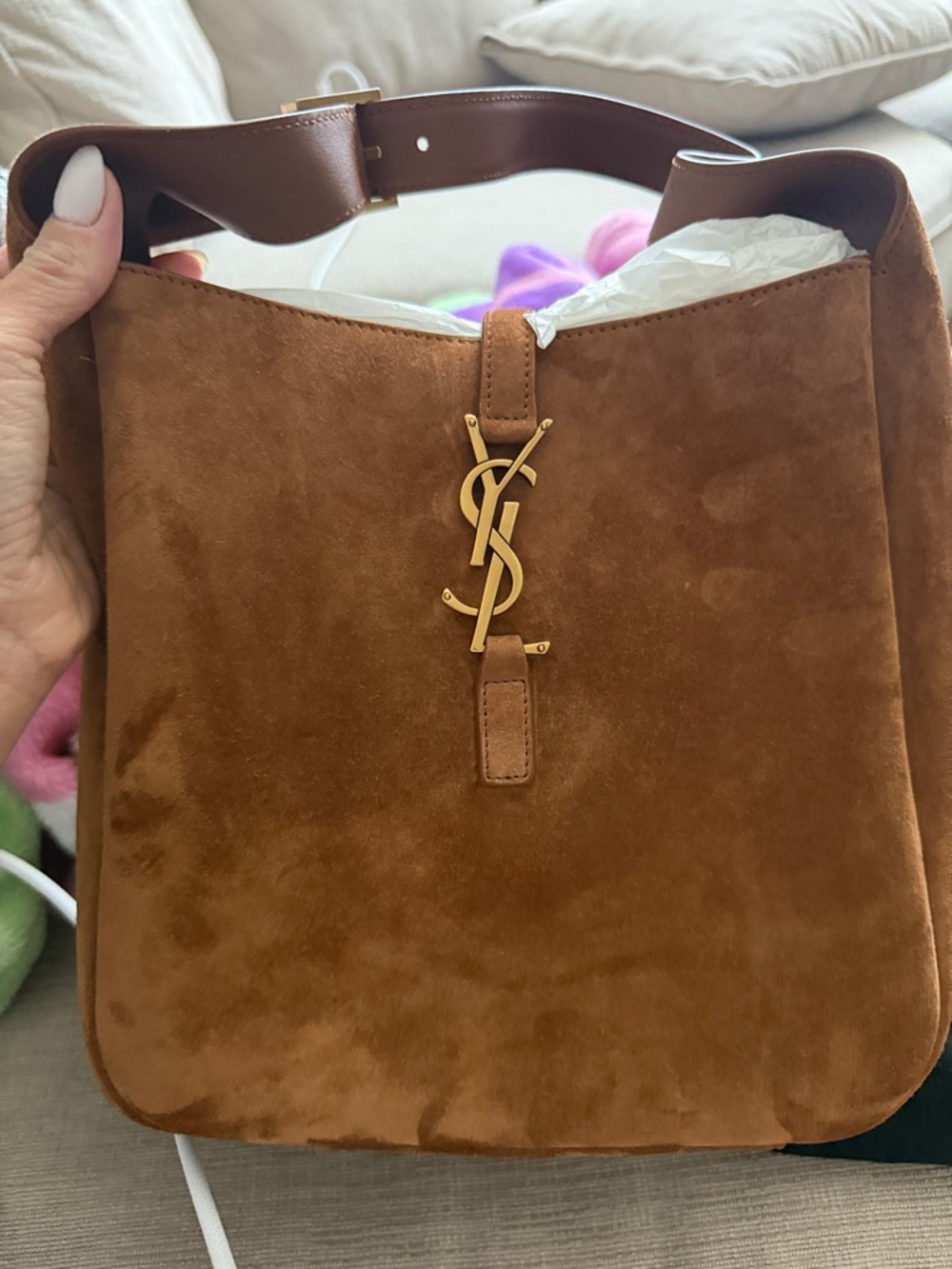 Yves Saint Laurent Caramel Cognac Suede Hobo Bag - Picture 3 of 7